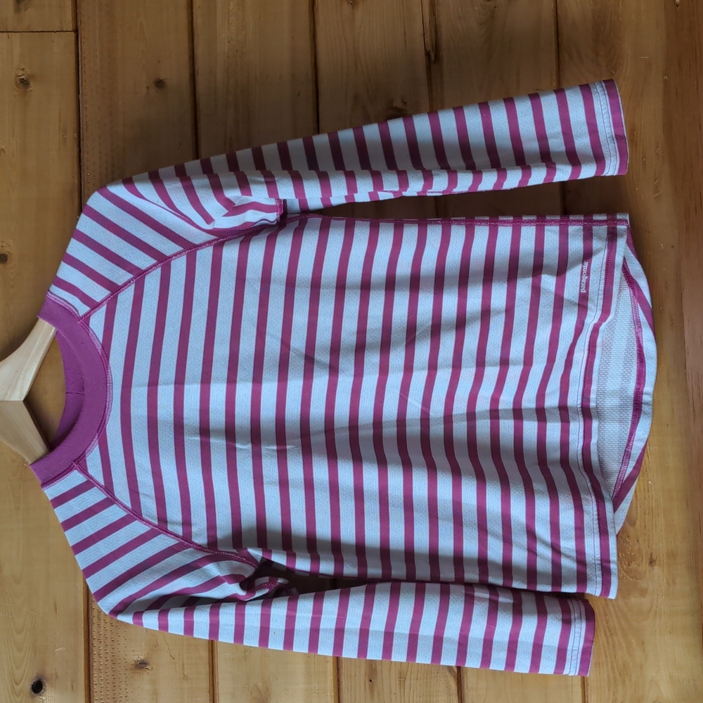 Patagonia Top capilene base layer in pink off-white stripes Large 12
